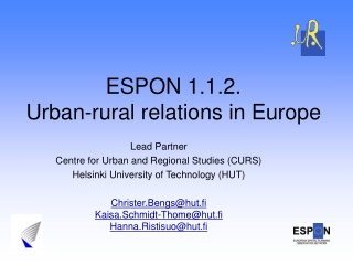 ESPON 1.1.2. Urban-rural relations in Europe