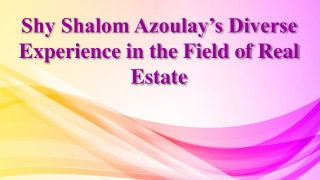 Shy Shalom Azoulay’s Diverse Experience in the Field of Real Estate