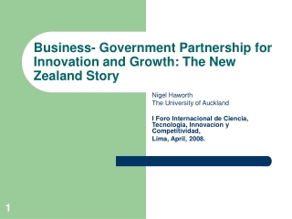 Business- Government Partnership for Innovation and Growth: The New Zealand Story