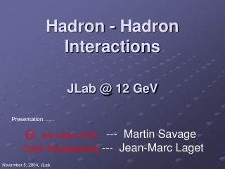 Hadron - Hadron Interactions JLab @ 12 GeV