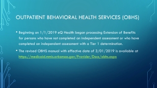 Outpatient Behavioral Health Services (OBHS)