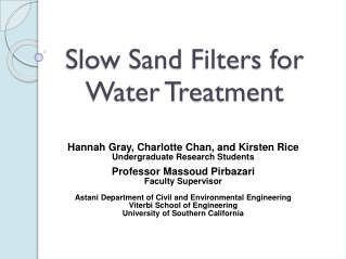 Slow Sand Filters for Water Treatment