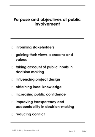 Purpose and objectives of public involvement