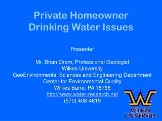 Private Homeowner Drinking Water Issues