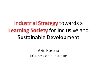 Industrial Strategy  towards a  Learning Society  for Inclusive and Sustainable Development
