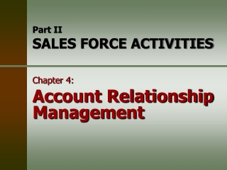 Part II SALES FORCE ACTIVITIES