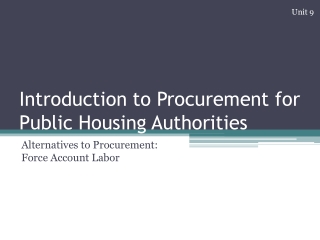 Introduction to Procurement for Public Housing Authorities