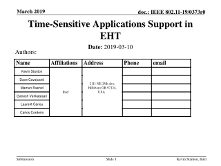 Time-Sensitive Applications Support in EHT