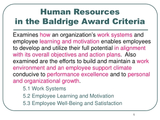 Human Resources  in the Baldrige Award Criteria