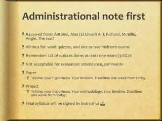 Administrational note first