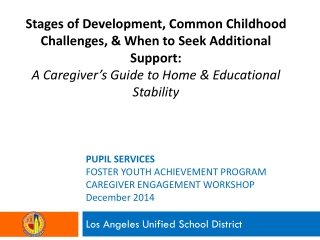 PUPIL SERVICES FOSTER YOUTH ACHIEVEMENT PROGRAM  CAREGIVER ENGAGEMENT WORKSHOP December 2014