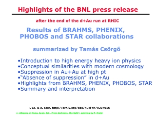 Highlights of the BNL press release