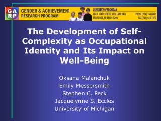 The Development of Self-Complexity as Occupational Identity and Its Impact on Well-Being
