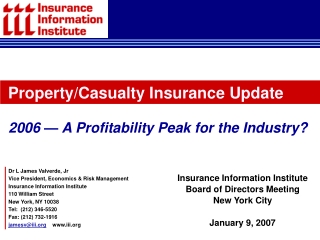 Dr L James Valverde, Jr Vice President, Economics &amp; Risk Management