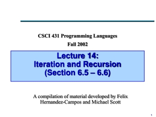 Lecture 14:  Iteration and Recursion (Section 6.5 – 6.6)
