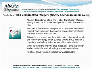 Products &gt;  HeLa Transfection Reagent (Cervix Adenocarcinoma Cells)