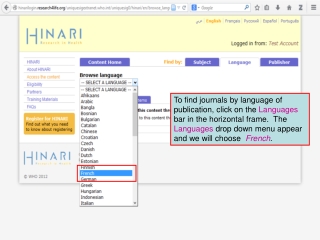 An alphabetical list of  French  language journals is displayed.