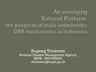 An emerging  National Platform: the progress of multi-stakeholder DRR mechanisms in Indonesia