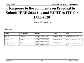 Response to the comments on Proposal to Submit IEEE 802.11ax and EUHT to ITU for IMT-2020