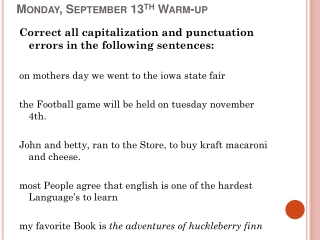 Monday, September 13 th  Warm-up