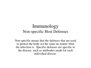 Immunology Non-specific Host Defenses
