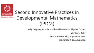 Second Innovative Practices in Developmental Mathematics (IPDM)