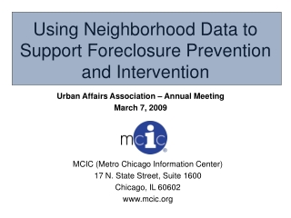 Using Neighborhood Data to Support Foreclosure Prevention and Intervention