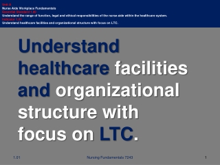 Understand healthcare  facilities  and  organizational structure with focus on  LTC .