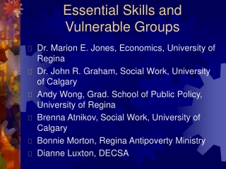 Essential Skills and Vulnerable Groups