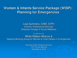 W omen &amp; Infants Service Package (WISP): Planning for Emergencies