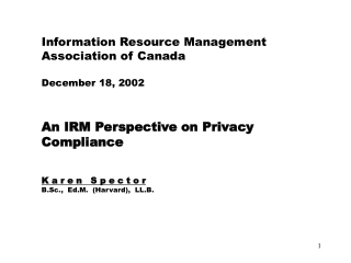Information Resource Management Association of Canada December 18, 2002
