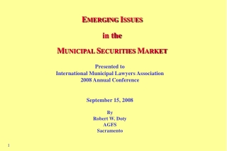 Emerging Issues in the Municipal Securities Market