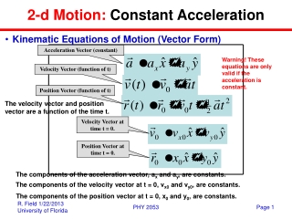 2-d Motion:  Constant Acceleration