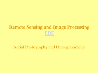 Remote Sensing and Image Processing PDF