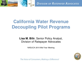 California Water Revenue Decoupling Pilot Programs