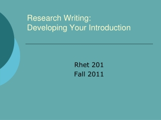 Research Writing: Developing Your Introduction