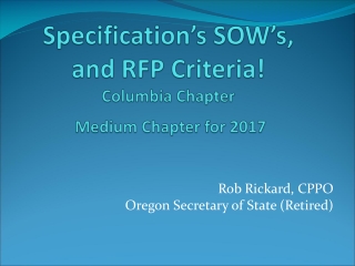 Specification’s SOW’s, and RFP Criteria!  Columbia Chapter  Medium Chapter for 2017