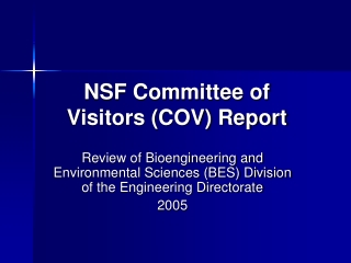 NSF Committee of Visitors (COV) Report