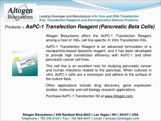 Products &gt; AsPC-1 Transfection Reagent (Pancreatic Beta Cells)