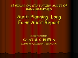 SEMINAR ON STATUTORY AUDIT OF BANK BRANCHES