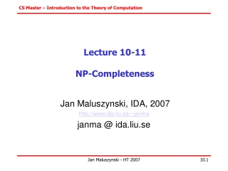 Lecture 10-11 NP-Completeness