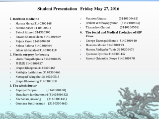 Student Presentation   Friday May 27, 2016