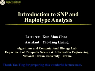 Introduction to SNP and Haplotype Analysis