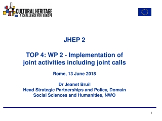JHEP 2 TOP 4: WP 2 - Implementation of joint activities including joint calls Rome, 13 June 2018