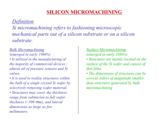 Bulk Micromachining (emerged in early 1960's)