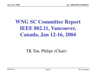 WNG SC Committee Report IEEE 802.11, Vancouver,  Canada, Jan 12-16, 2004