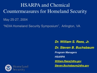 HSARPA and Chemical Countermeasures for Homeland Security