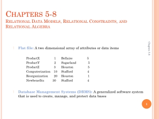 Chapters 5-8 Relational Data Models, Relational Constraints, and Relational Algebra