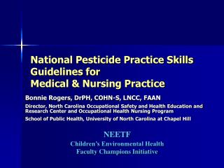 National Pesticide Practice Skills Guidelines for Medical &amp; Nursing Practice