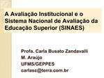 A Avalia o Institucional e o Sistema Nacional de Avalia o da Educa o Superior SINAES